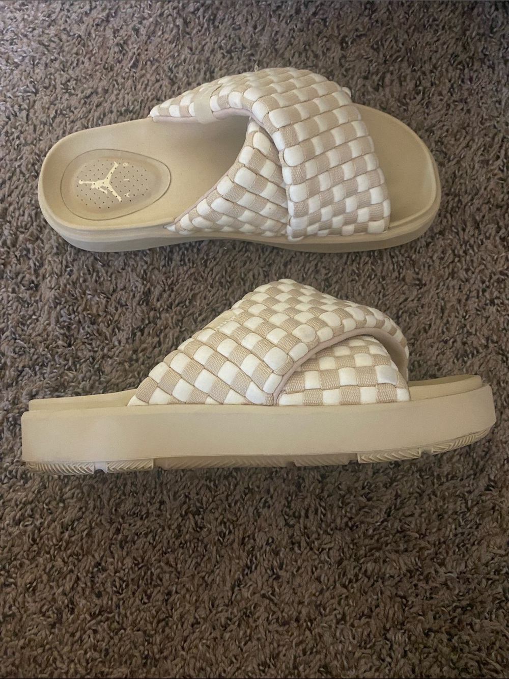 Jordan Women's Woven Slide Sandals in Cream and Beige 🩴